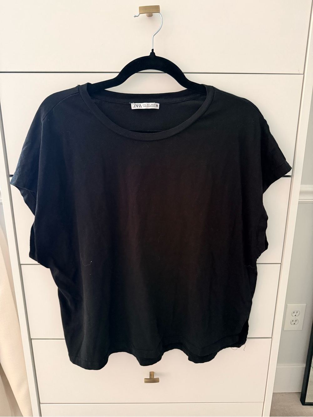 Zara Black Relaxed Crewneck Short-Sleeve Top